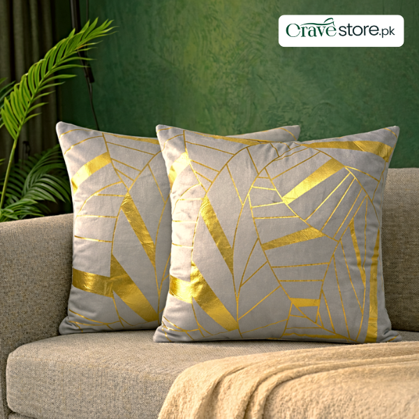 Art Deco Geometric Leaf Velvet Cushion Cover Grey for Sofa and Home Décor