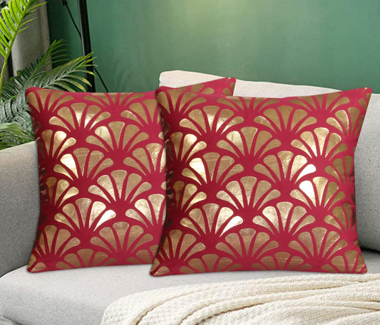 Art Deco Fan Pattern Velvet Cushion Cover Maroon with art deco fan design for sofa and home décor.