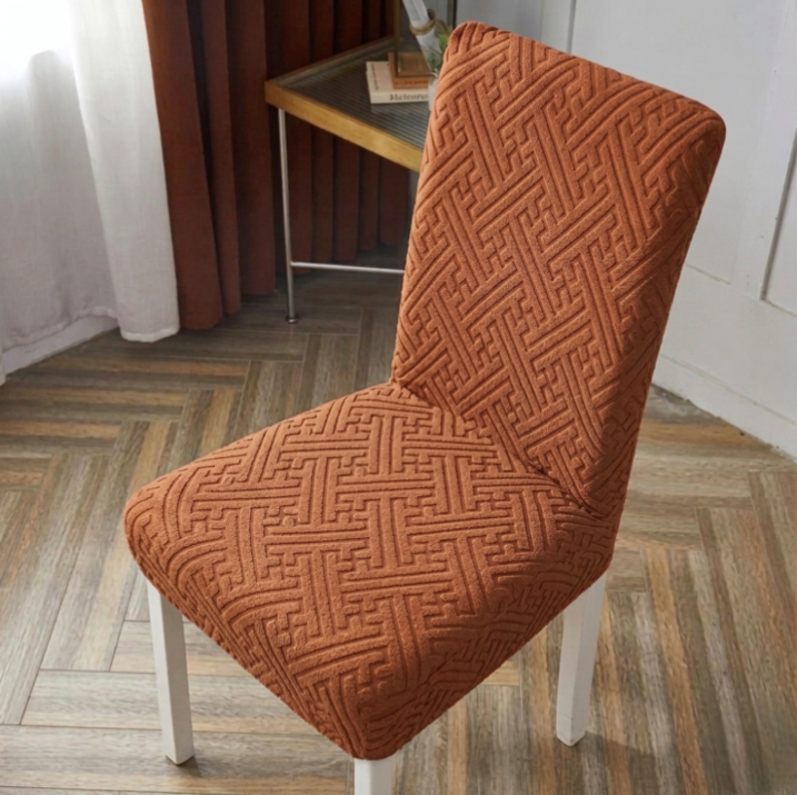 Rust China Mazed chair cover with stretchable fabric for a snug fit on standard chairs, soft and durable material