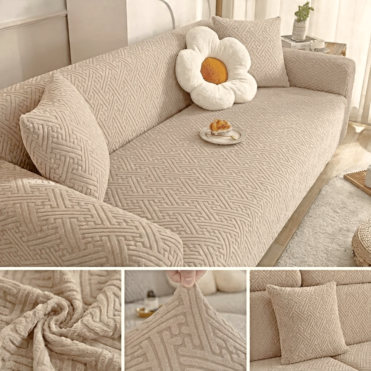 China Mazed Sofa Cover in Skin Beige Color for Living Room Sofa
