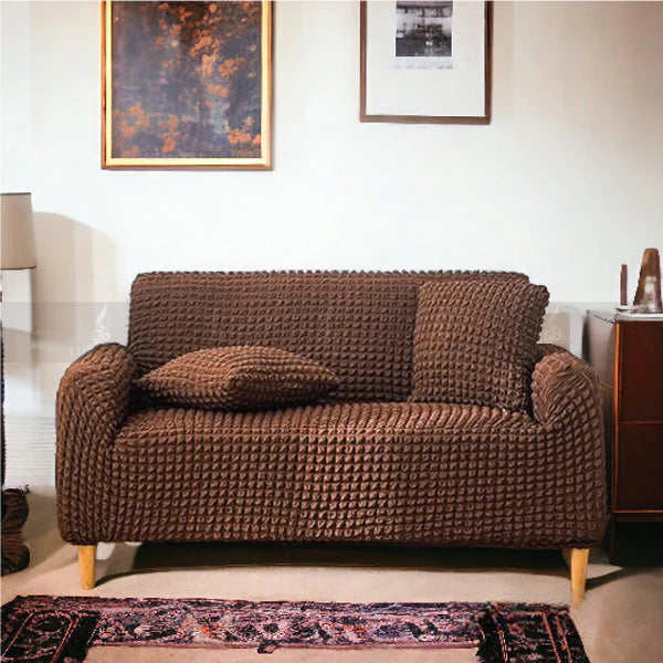Fitted Style Bubble Stuff Sofa Cover Brown Stretchable Sofa Protector