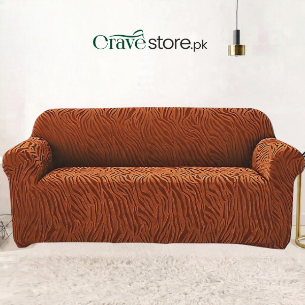 Fitted Zebra Sofa Cover Copper Brown – Stretchable Sofa Cover