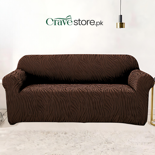 Fitted Zebra Sofa Cover Dark Brown