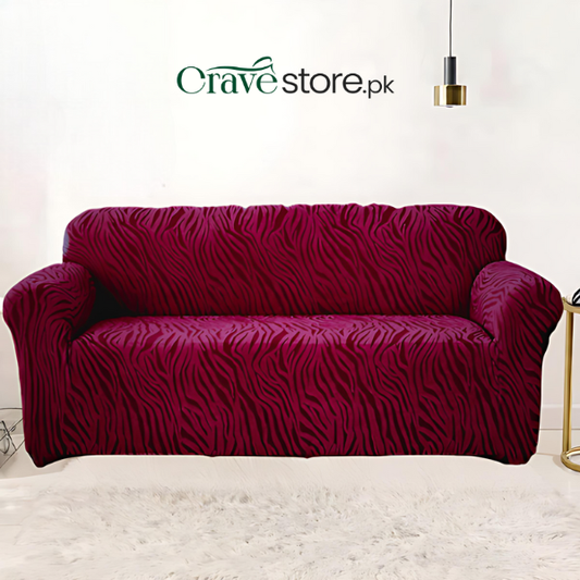 Fitted Zebra Sofa Cover Maroon