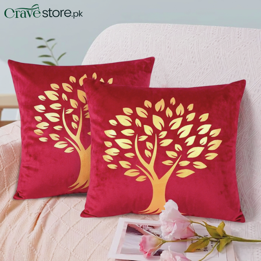 Golden Tree of Life Velvet Cushion Cover - Maroon