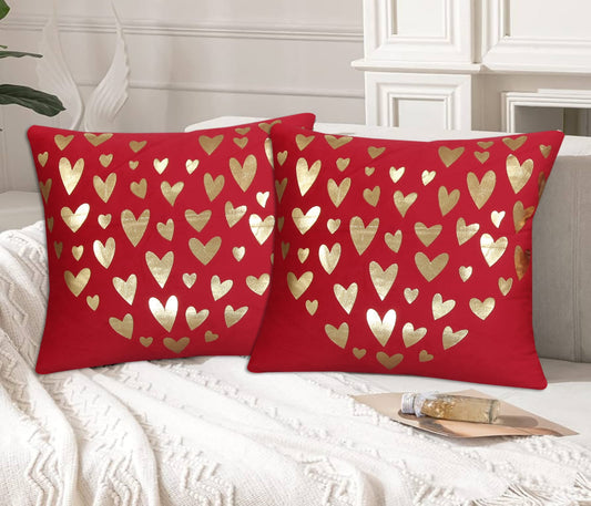 Golden Heart Foil Velvet Cushion Cover - Maroon