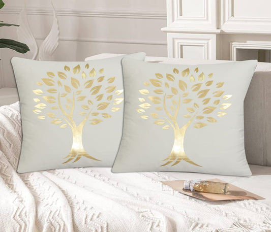 Golden Tree of Life Velvet Cushion Cover - Off White