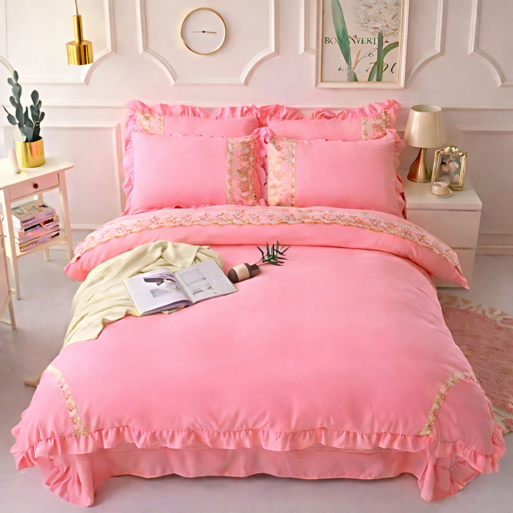 King Size Duvet Set 4 Pcs Pink – Quilt Cover, Bed Sheet & Pillow Covers