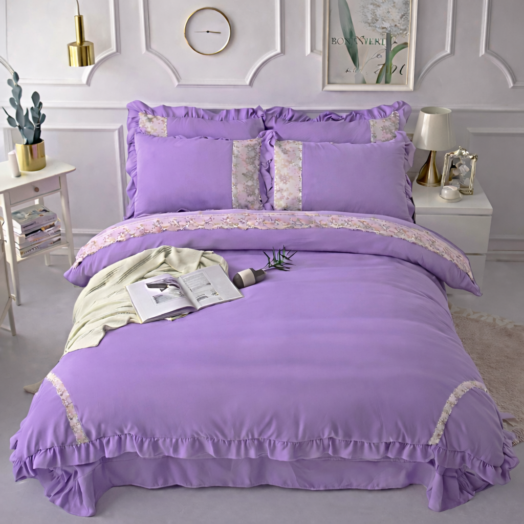 King Size Duvet Set 4 Pcs Purple – Quilt Cover, Bed Sheet & Pillow Covers
