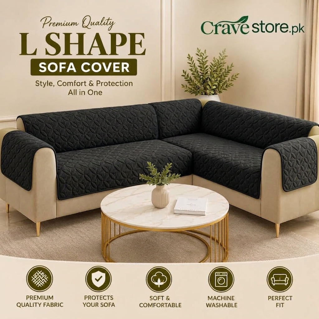 L Shape Ultrasonic Quilted Sofa Covers Black