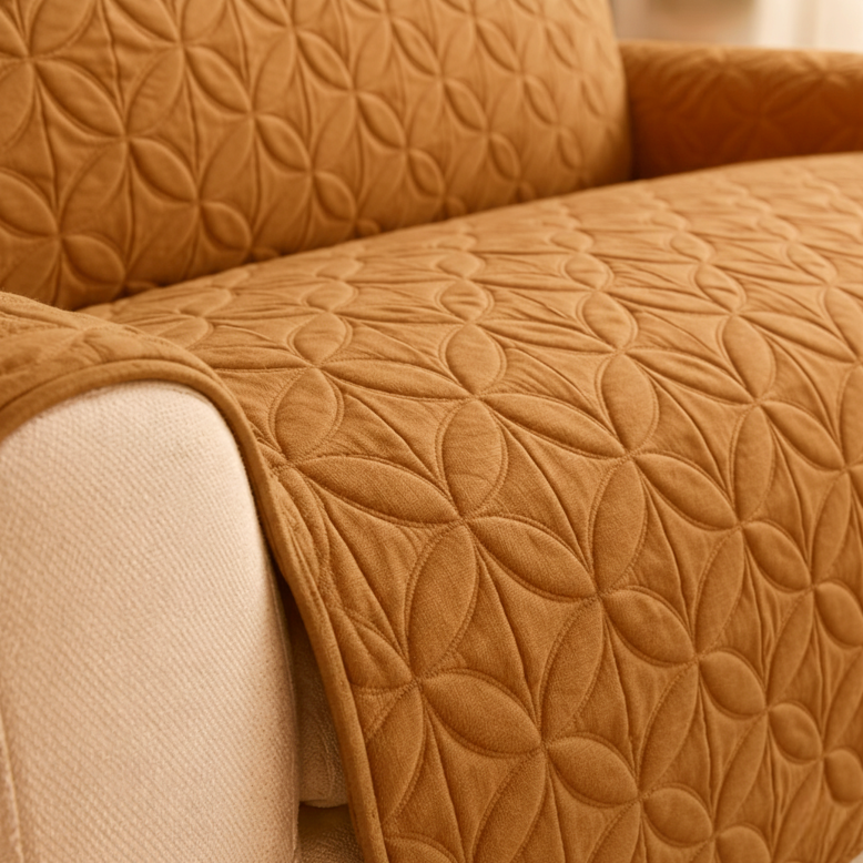 L Shape Ultrasonic Quilted Sofa Covers Chikoo
