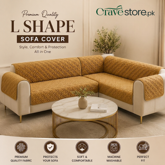 L Shape Ultrasonic Quilted Sofa Covers Chikoo