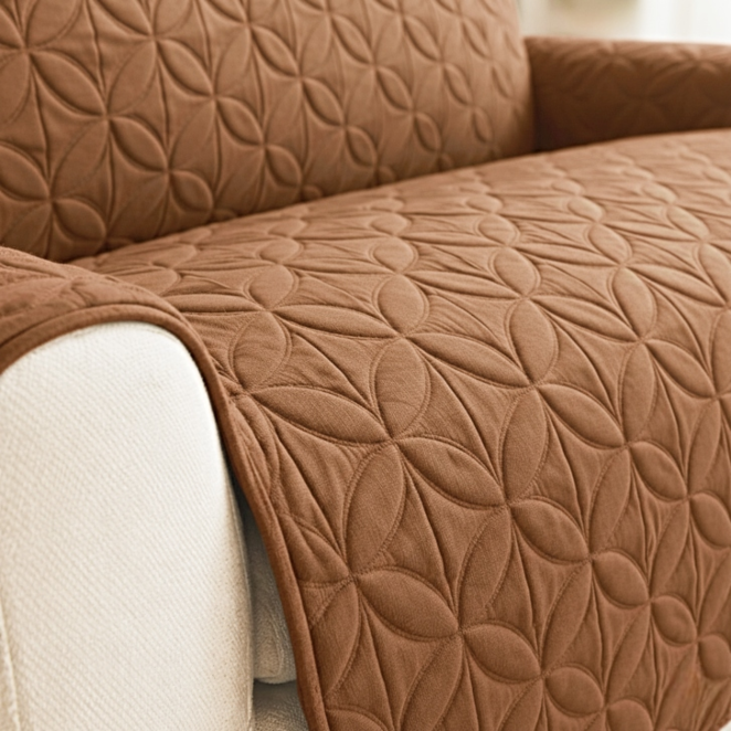 L Shape Ultrasonic Quilted Sofa Covers Coffee