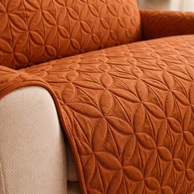 L Shape Ultrasonic Quilted Sofa Covers Copper