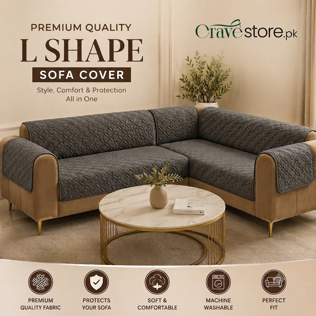 L Shape Ultrasonic Quilted Sofa Covers Dark Gray