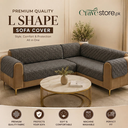 L Shape Ultrasonic Quilted Sofa Covers Dark Gray