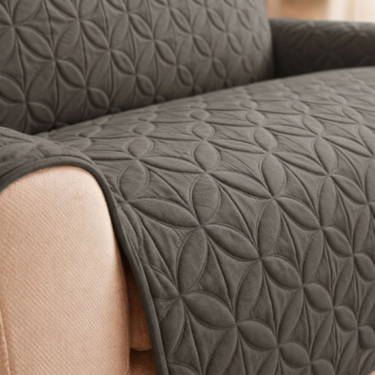 L Shape Ultrasonic Quilted Sofa Covers Dark Gray