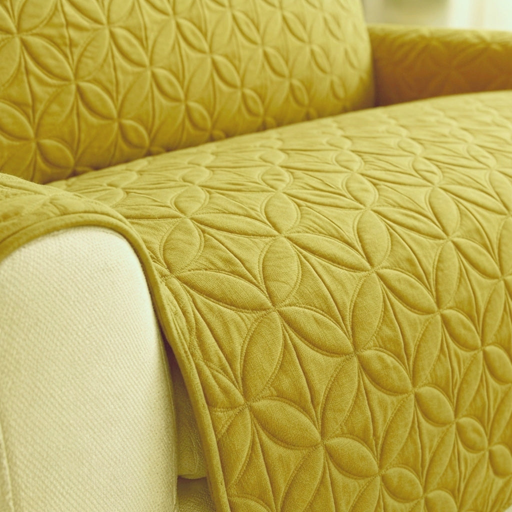 L Shape Ultrasonic Quilted Sofa Covers Golden Skin