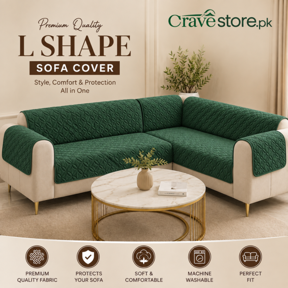 L Shape Ultrasonic Quilted Sofa Covers Green