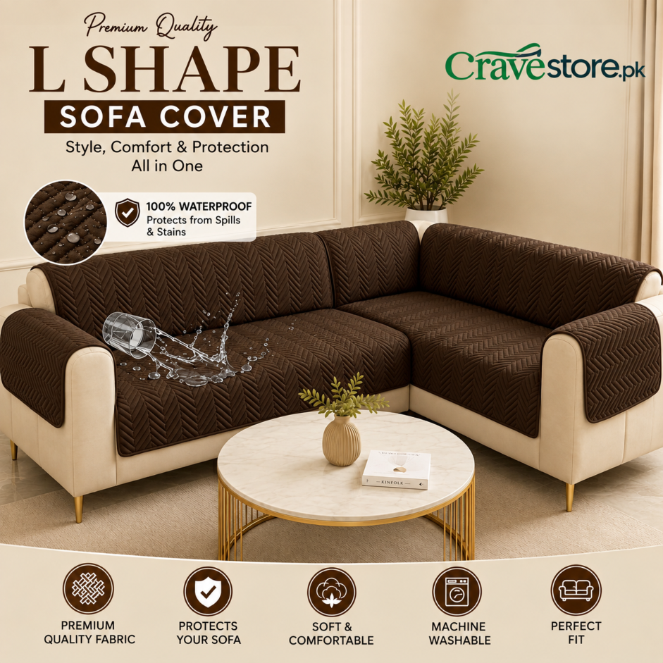 L Shape Waterproof Zigzag Ultrasonic Quilted Sofa Cover Brown