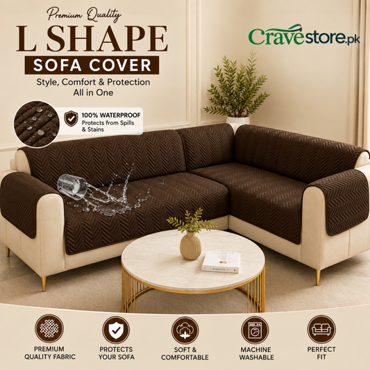 L Shape Waterproof Zigzag Ultrasonic Quilted Sofa Cover Brown