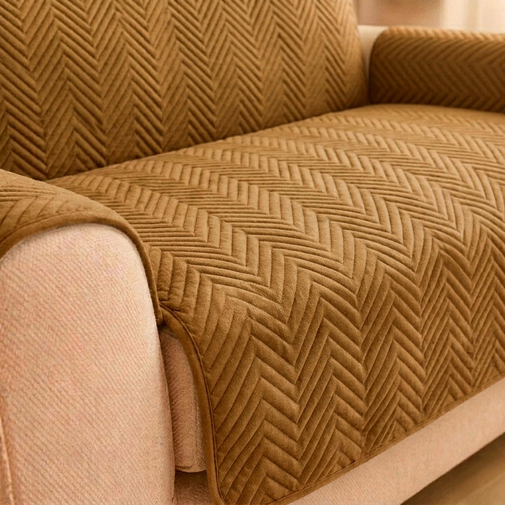 L Shape Waterproof Zigzag Ultrasonic Quilted Sofa Cover Chikoo