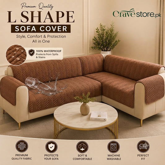 L Shape Waterproof Zigzag Ultrasonic Quilted Sofa Cover Coffee
