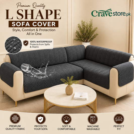 L Shape Waterproof Zigzag Ultrasonic Quilted Sofa Cover Grey