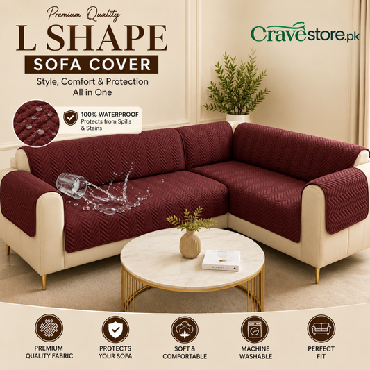L Shape Waterproof Zigzag Ultrasonic Quilted Sofa Cover Maroon