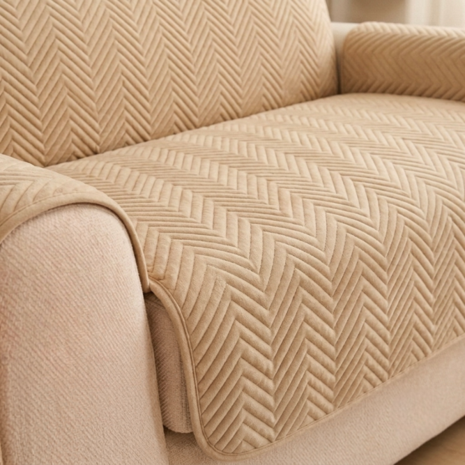 L Shape Zigzag Ultrasonic Quilted Sofa Cover Skin