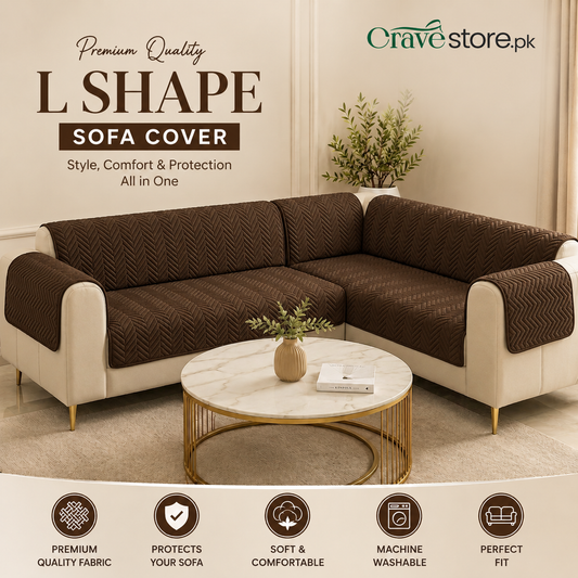 L Shape Zigzag Ultrasonic Quilted Sofa Cover Brown