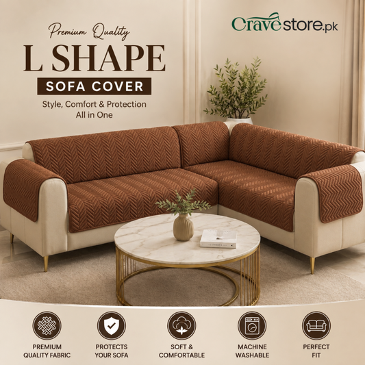 L Shape Zigzag Ultrasonic Quilted Sofa Cover Coffee