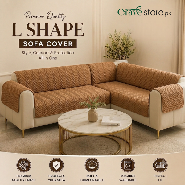 L Shape Zigzag Ultrasonic Quilted Sofa Cover Copper