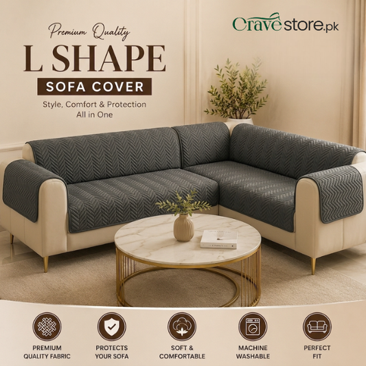 L Shape Zigzag Ultrasonic Quilted Sofa Cover Grey