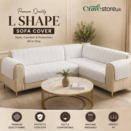 L Shape Zigzag Ultrasonic Quilted Sofa Cover White