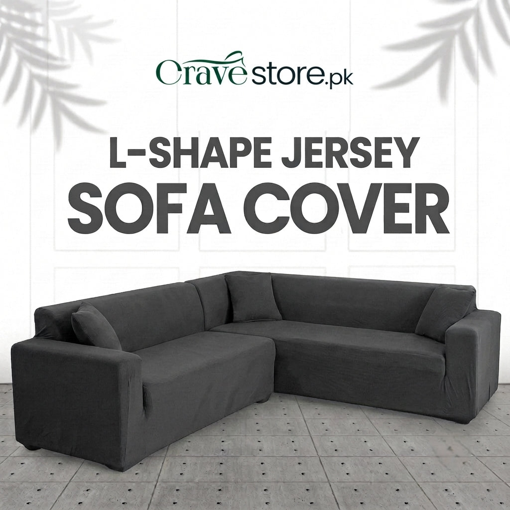 L Shape Fitted Lycra Jersey Sofa Cover Gray