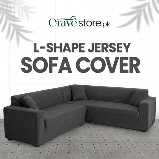 L Shape Fitted Lycra Jersey Sofa Cover Gray