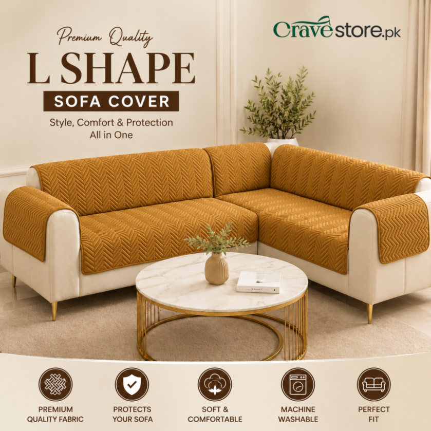 L Shape Zigzag Ultrasonic Quilted Sofa Cover Chikoo