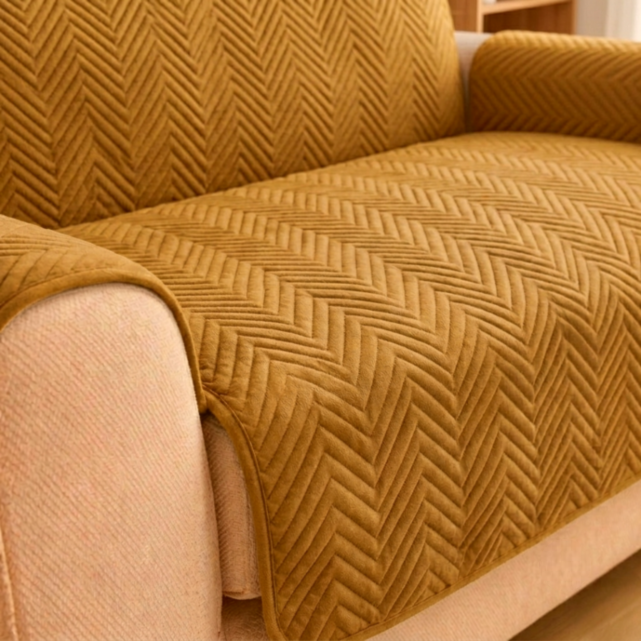 
L Shape Zigzag Ultrasonic Quilted Sofa Cover Chikoo
