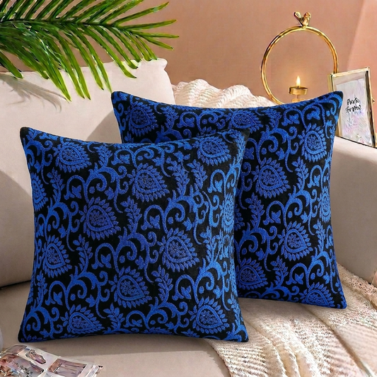 Luxury Embossed Jacquard Cushion Cover Navy Blue 16x16 sofa cushion cover with embossed design and hidden zipper.