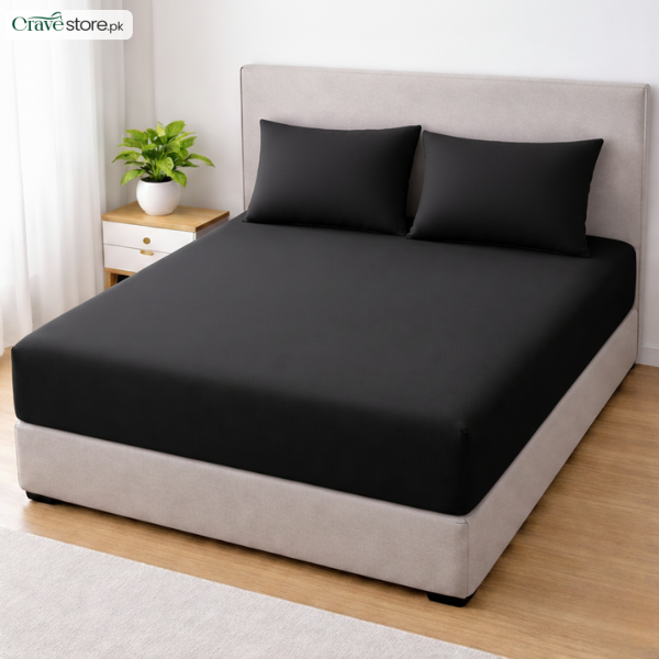Lycra jersey fitted bedsheet black king size with 2 pillow covers