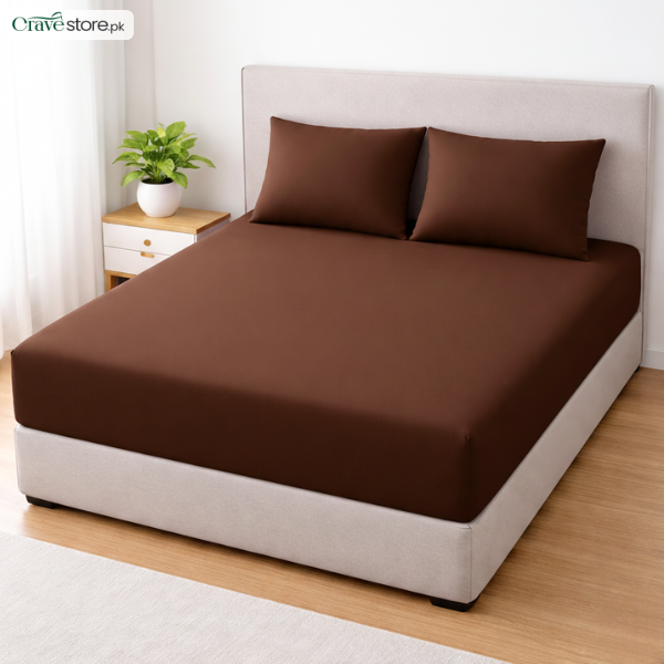 Lycra jersey fitted bedsheet brown king size with 2 pillow covers