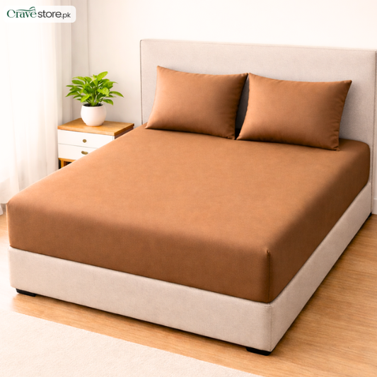 Lycra Jersey Fitted Bedsheet Set Chikoo - King Size