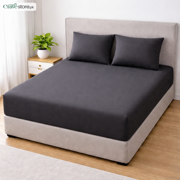 Lycra jersey fitted bedsheet dark grey king size with 2 pillow covers