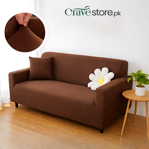 Lycra Jersey Sofa Cover Brown Color – Stretchable Fitted Sofa Cover