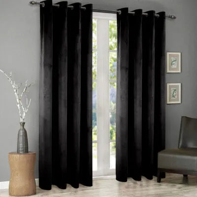 Imported Malai Velvet Blackout Curtains Black ( 2 Curtain Set )