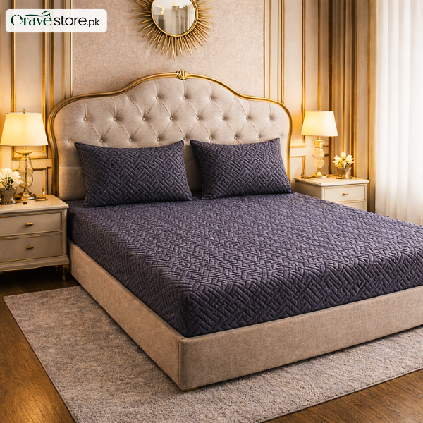 Imported Fitted Bedsheet Set China Mazed Grey - King Size