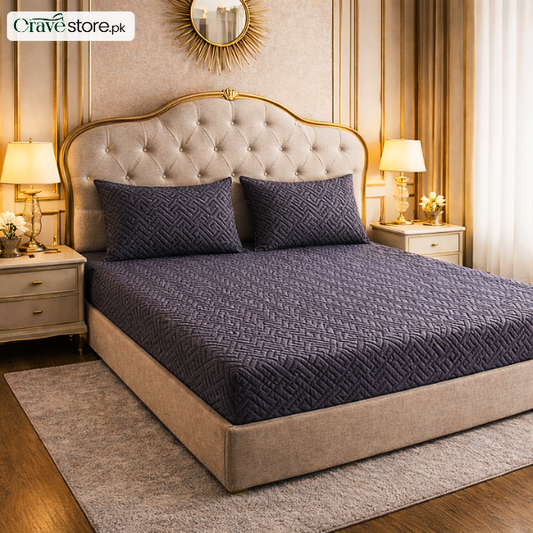 Imported Fitted Bedsheet Set China Mazed Grey - King Size