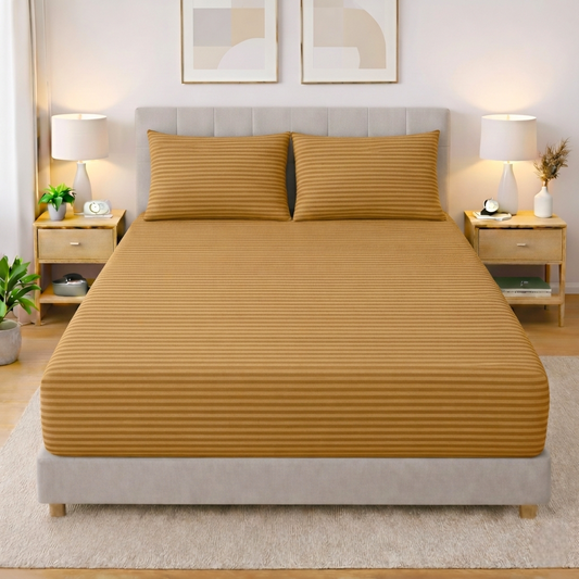Chikoo Fitted Bedsheet King Size with Pillow Covers Pakistan