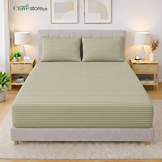 Premium striped fitted bedsheet set mouse skin color king size